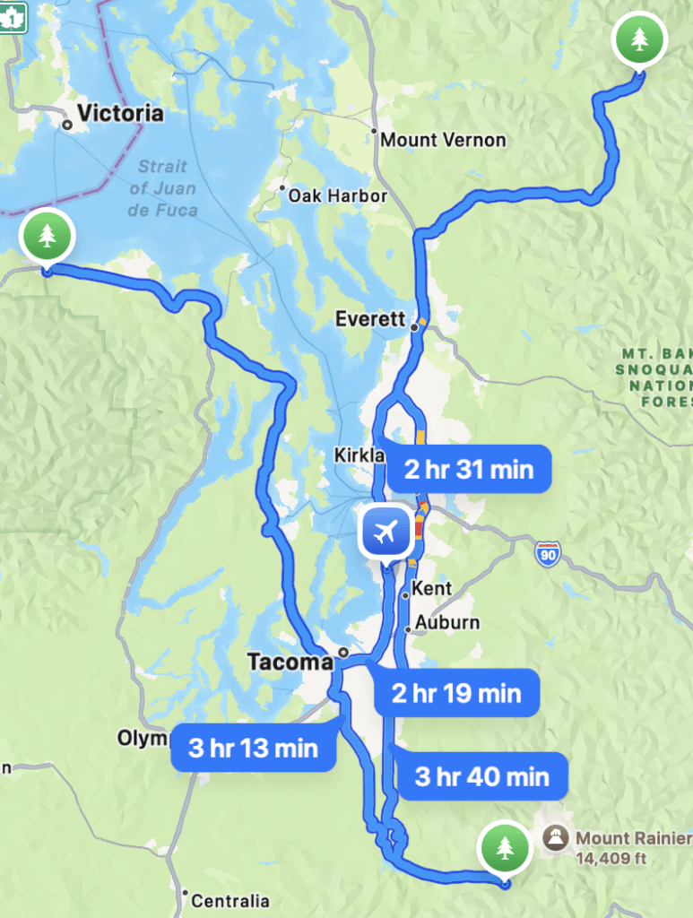 Map of Washington National Parks Road Trip